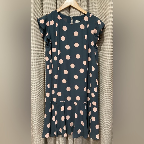 LOFT Dresses & Skirts - Ann Taylor Loft Gray/Pink Polka Dot Dress, Size Medium